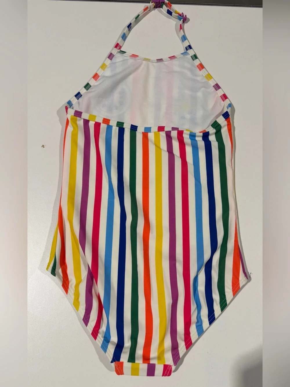 Mini Boden Ellery Rainbow Stripe Swimsuit, Fruit, size 7-8 year, NWOT